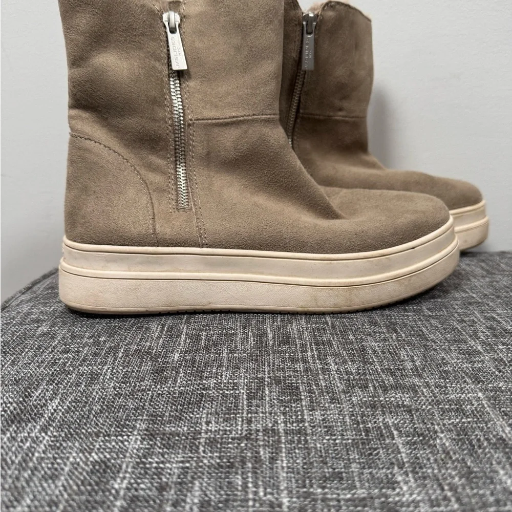 J/Slides Tristan faux fur-lined waterproof suede sneaker boot, Size 7.5